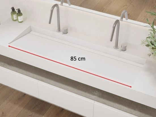 Plan vasque, bassin incliné grand taille 85 cm : L 100 à 201 x P 40 à 51 cm, finition lisse mate, 10 couleurs au choix, , résine Akrytan® teinté dans la masse, Livraison Offerte.